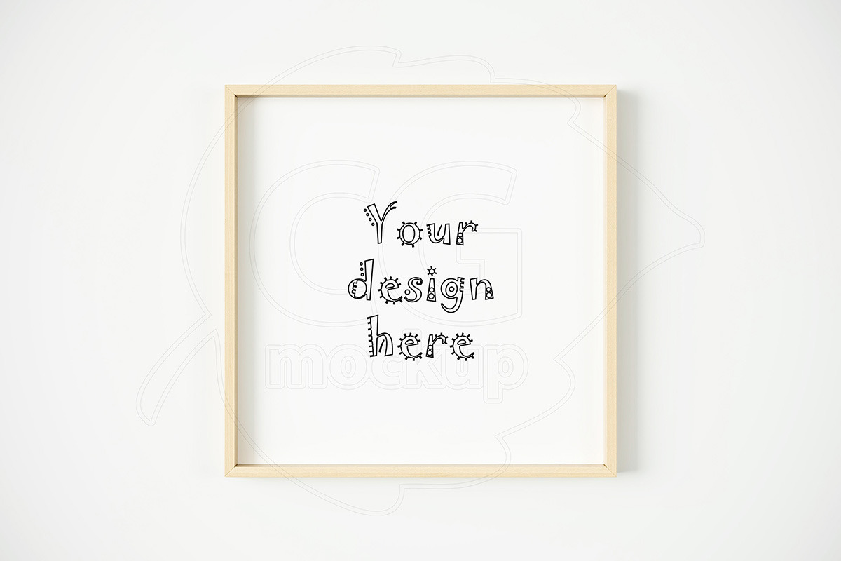 Light wood thin frame mockup square in Print Mockups - product preview 8