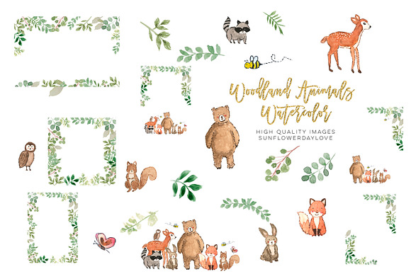 Nursery woodland watercolor clip art in Illustrations - product preview 1