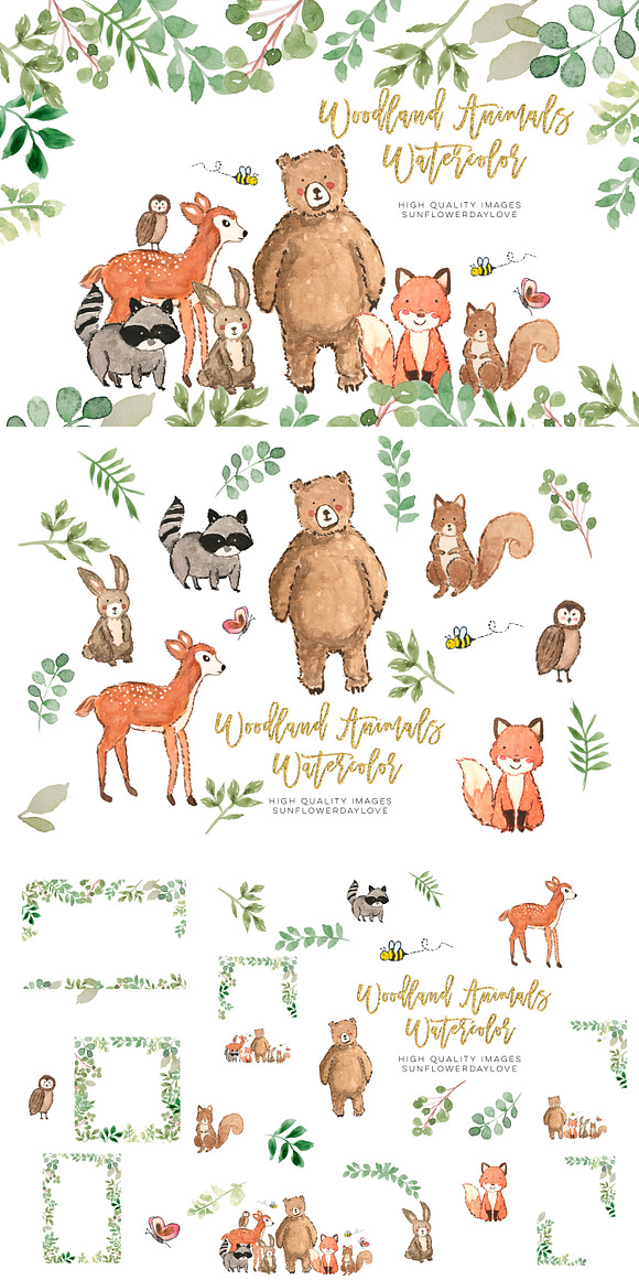 Nursery woodland watercolor clip art in Illustrations - product preview 2