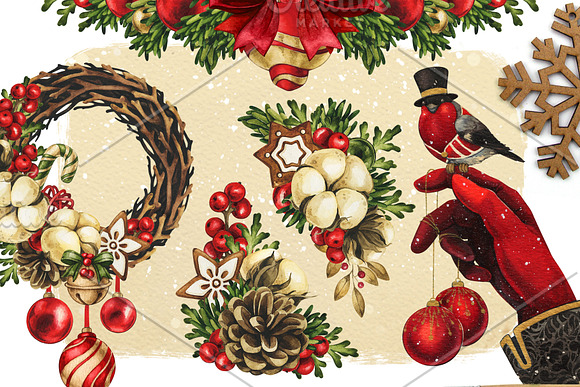 Vintage Christmas watercolor clipart in Illustrations - product preview 1