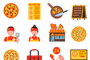 Pizza flat colored icons set