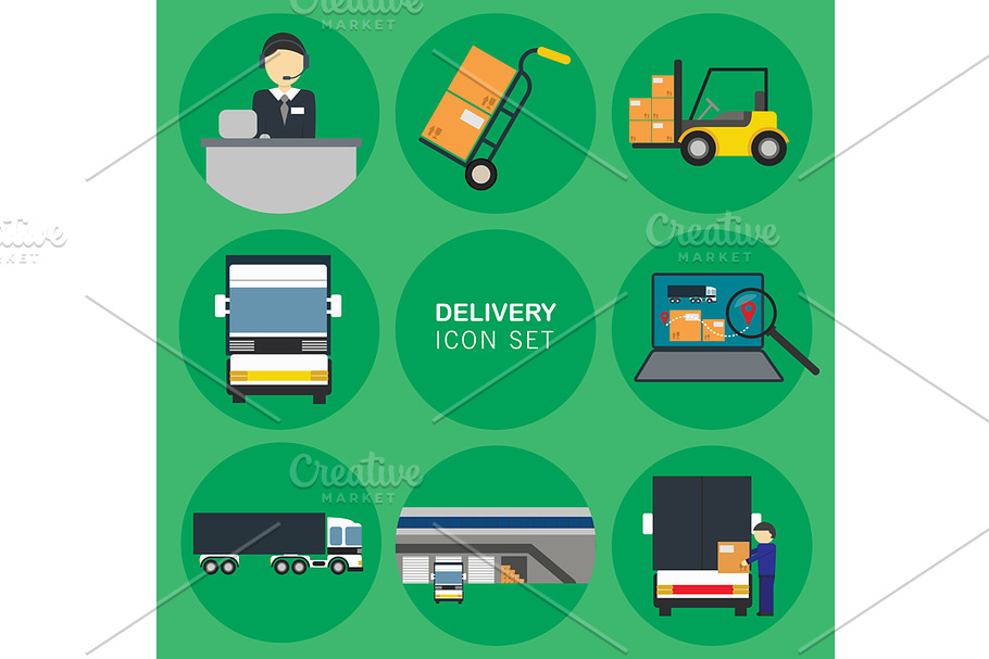 Cargo delivery icon set