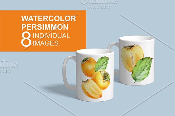 Watercolor persimmon in Illustrations - product preview 2