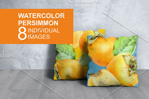 Watercolor persimmon in Illustrations - product preview 3