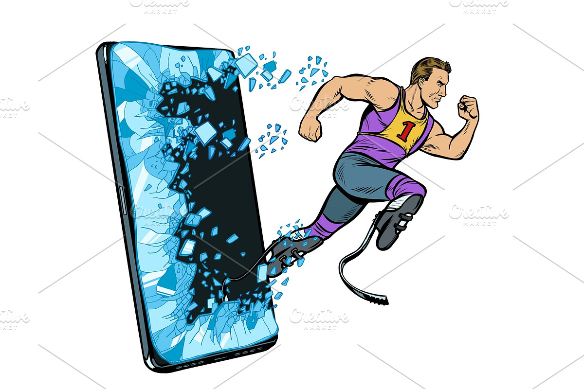 legless male athlete running with a in Illustrations - product preview 8