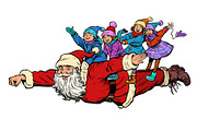 superhero Santa Claus with children