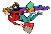 superhero woman flying with shopping