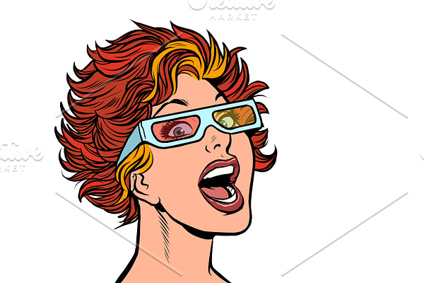 Woman in movie stereo glasses