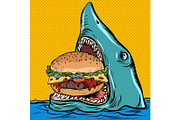 Hungry shark eating a Burger. fast