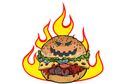 Halloween Burger in the flames of