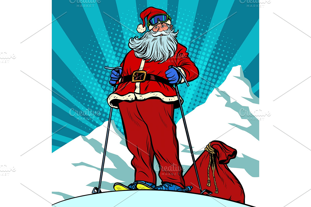 Skier in the mountains Santa Claus in Illustrations - product preview 8