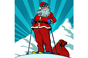 Skier in the mountains Santa Claus