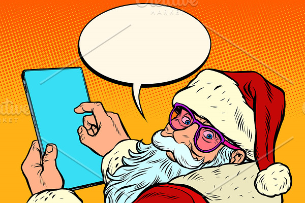 Santa Claus with a tablet. merry