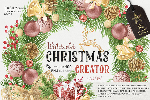 Watercolor Christmas Bundle in Illustrations - product preview 1