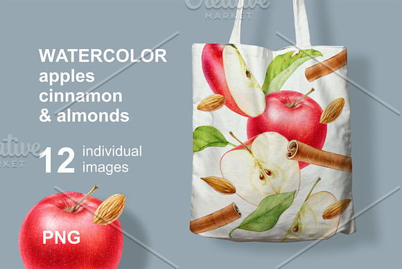 Watercolor apples in Illustrations - product preview 3
