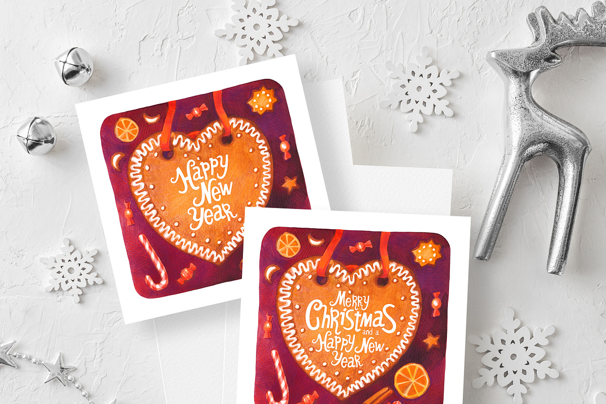 Watercolor New Year Card Template in Postcard Templates - product preview 8
