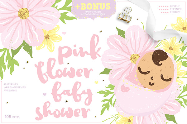 Pink Flower Baby Shower - Cute girl