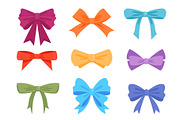 Colorful gift bows and ribbons flat