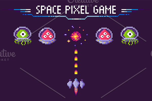 Space Pixel Game Aliens and