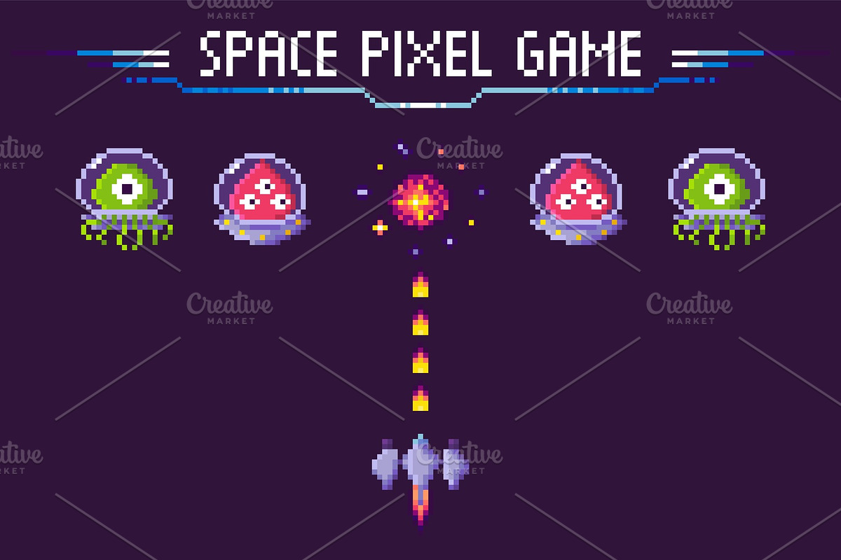 Space Pixel Game Aliens and in Illustrations - product preview 8