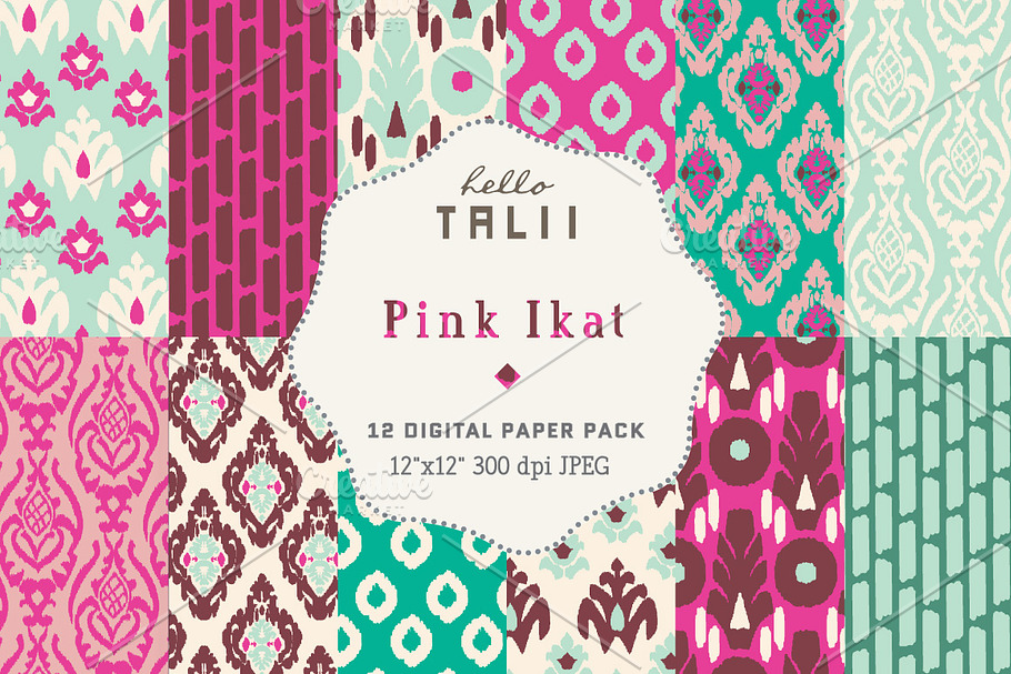 Pink Ikat Digital Paper in Patterns - product preview 8