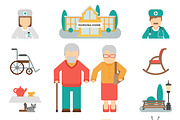 Senior lifestyle flat color icons