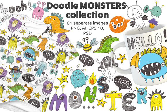 Doodle monsters collection in Objects - product preview 7
