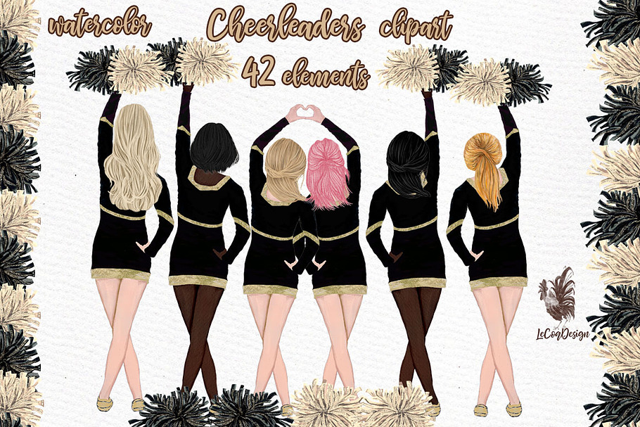 Cheerleaders Clipart Sport Girls in Illustrations - product preview 8