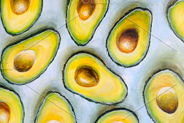 Oil painting on canvas. Half Avocado