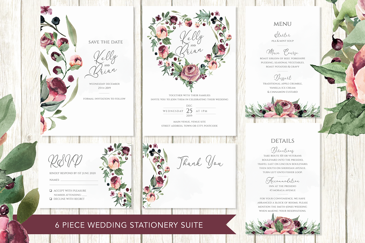 Plum & Berries 6 Piece Wedding Suite in Wedding Templates - product preview 8