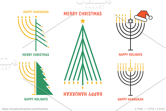 Christmas and Hanukkah, vector set in Icons - product preview 1