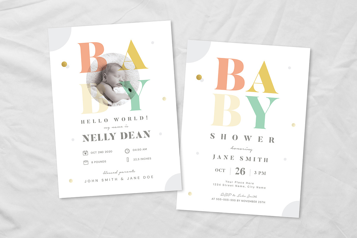 Baby Shower & Baby Announcement Flye in Card Templates - product preview 8