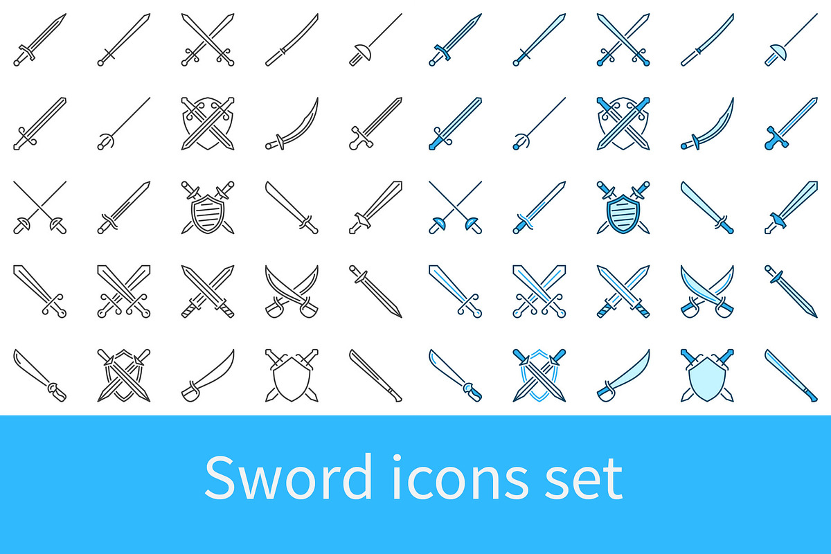 Sword concept icons set in Icons - product preview 8