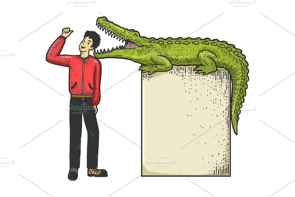 Man puts head crocodile jaws sketch in Illustrations - product preview 8
