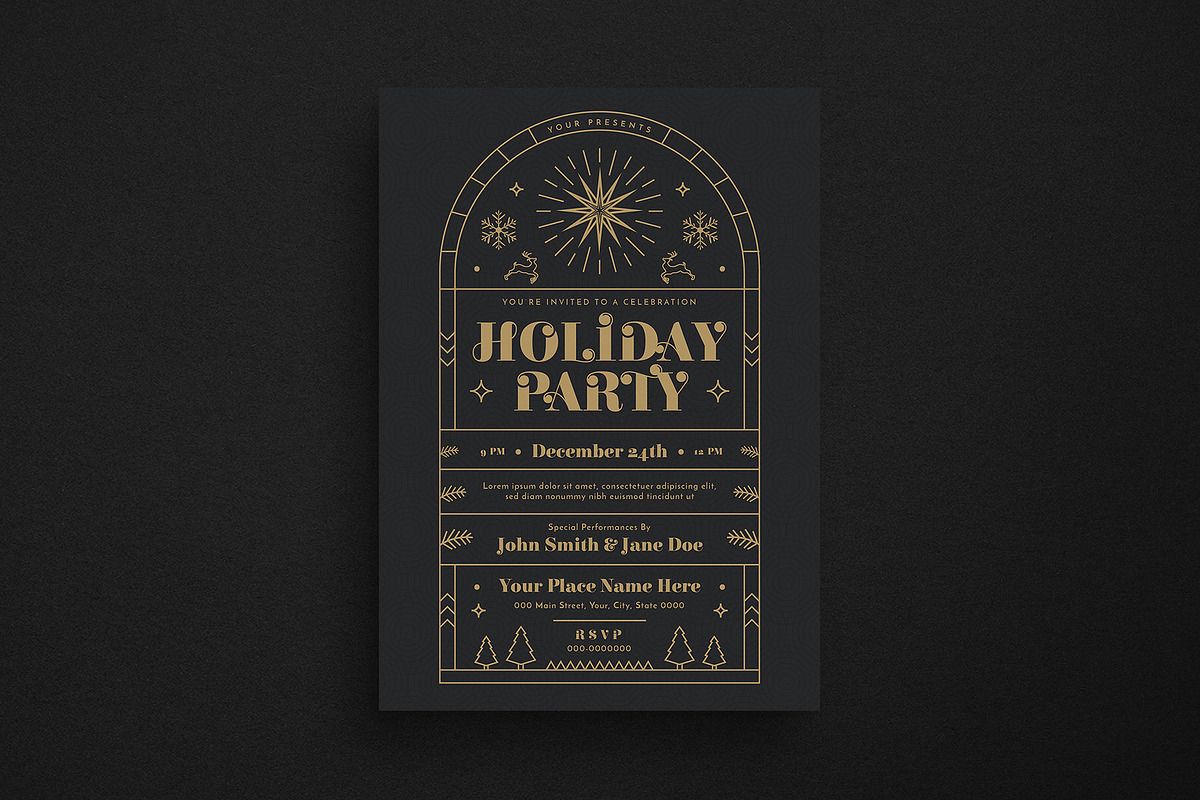 Gold Deco Holiday Party Event Flyer in Flyer Templates - product preview 8