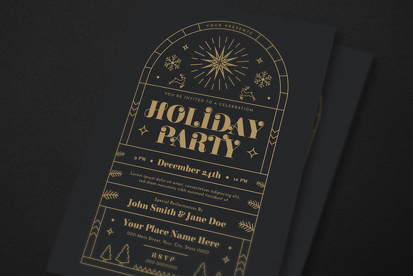 Gold Deco Holiday Party Event Flyer in Flyer Templates - product preview 1