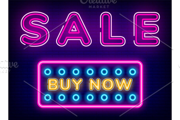Sale Buy Now Button, Discount Neon