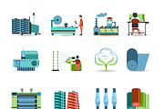 Textile manufacturing process icons