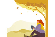 Female Reading Literature in Autumn