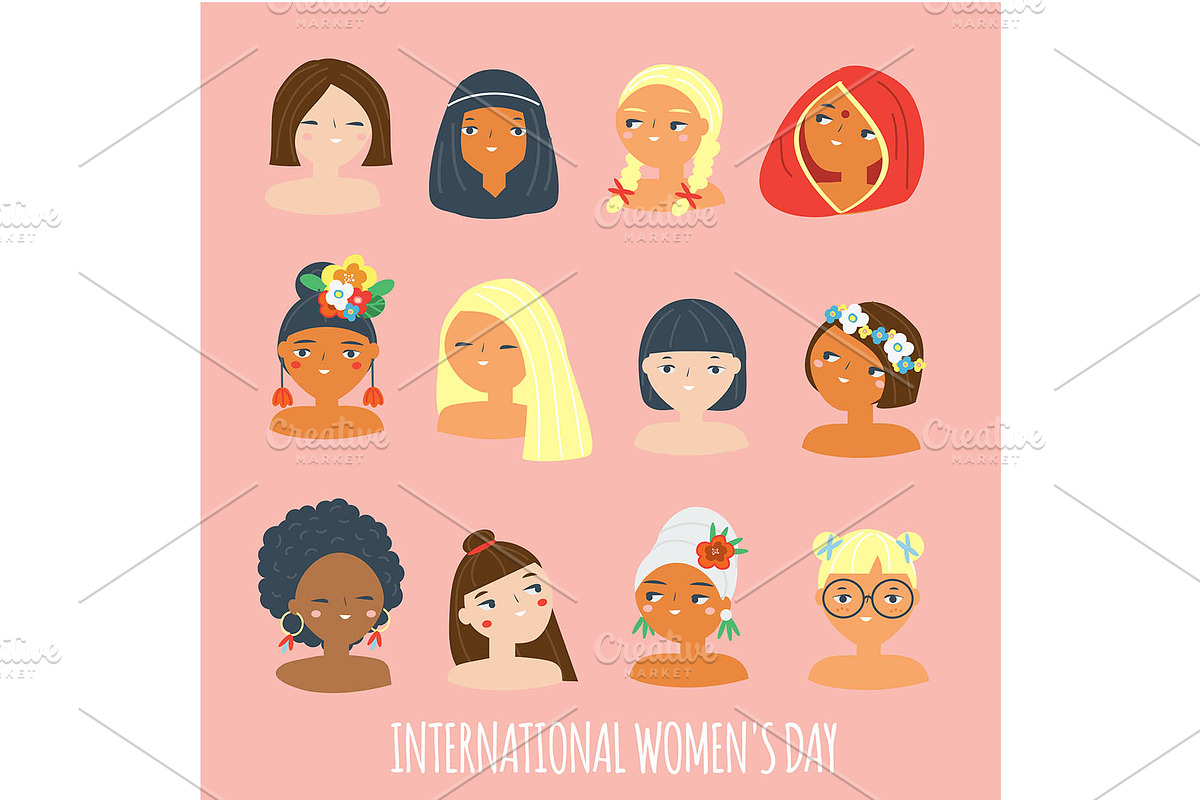 Women's day card with female faces in Graphics - product preview 8