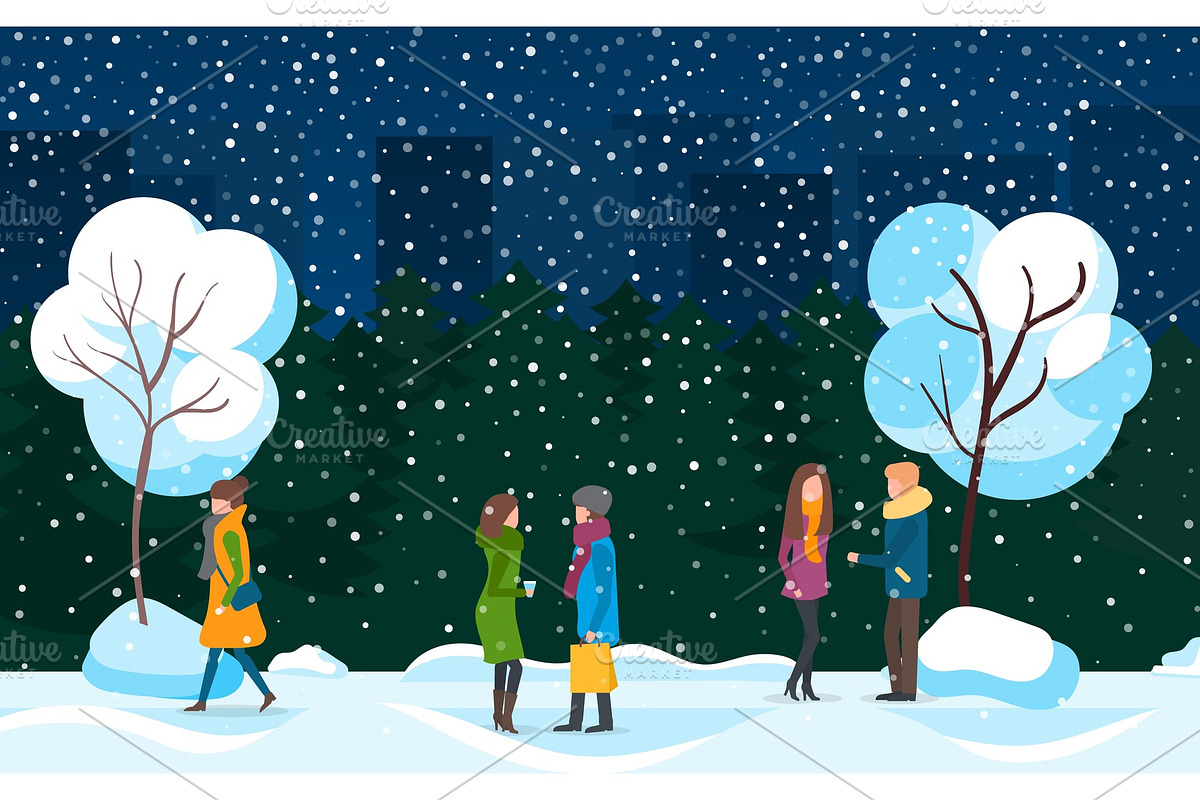 People Walking in City Park in in Illustrations - product preview 8