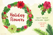 Holiday Flowers Christmas Watercolor