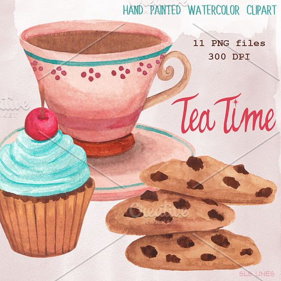 Tea Cups & Cookies in Illustrations - product preview 1
