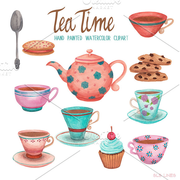 Tea Cups & Cookies in Illustrations - product preview 3