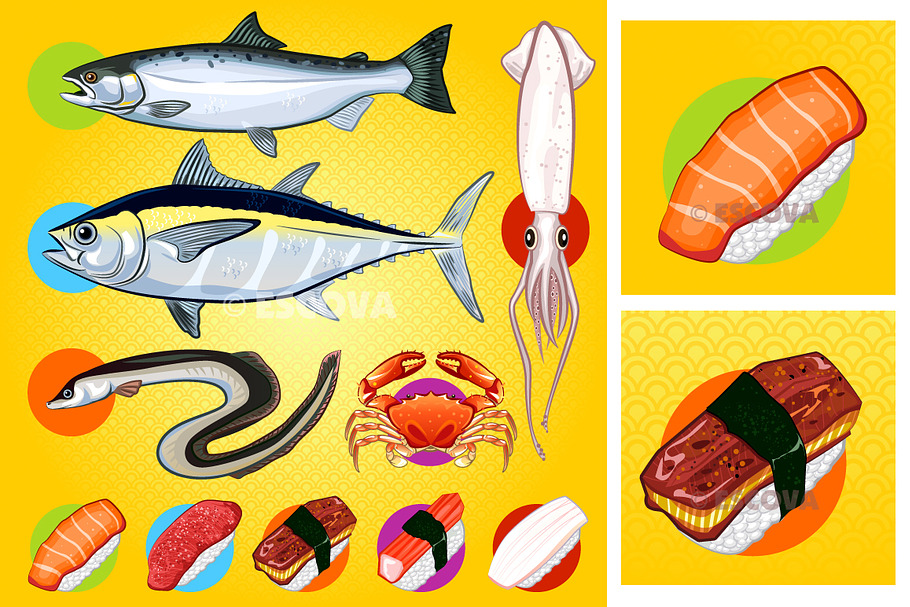 Japanese Sushi Fishes Sashimi in Illustrations - product preview 8