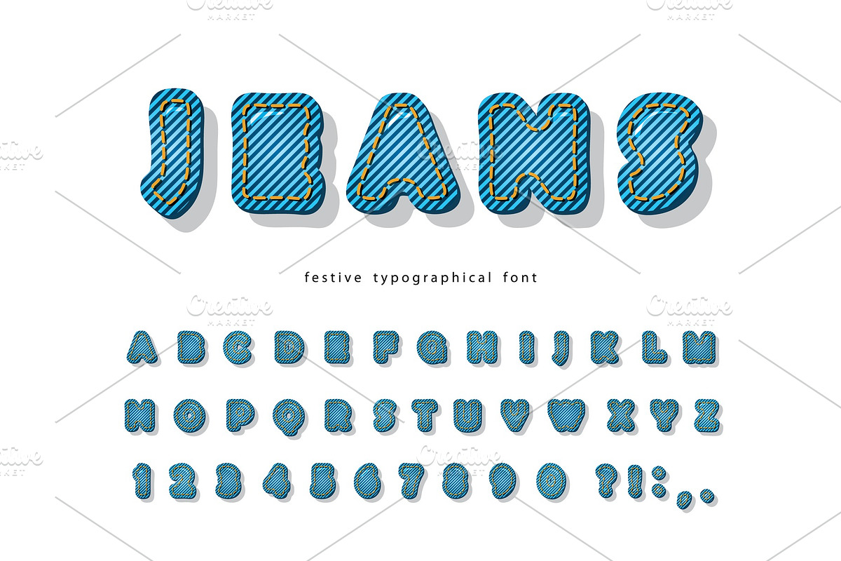 Denim modern font. Jeans texture in Illustrations - product preview 8