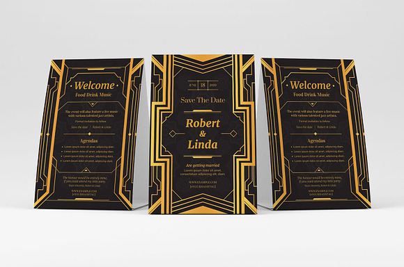 Art Deco Flyers ~ Black & Gold in Invitation Templates - product preview 2