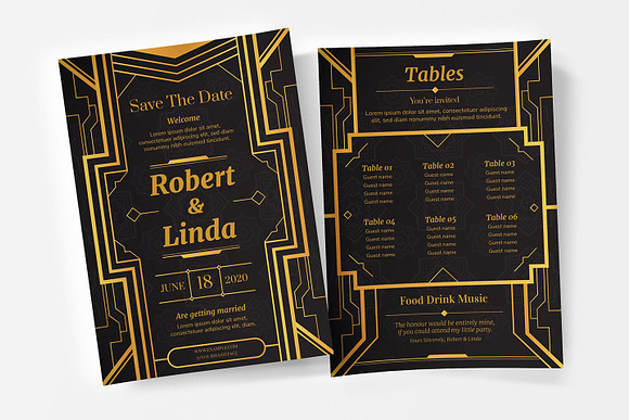 Art Deco Flyers ~ Black & Gold in Invitation Templates - product preview 8