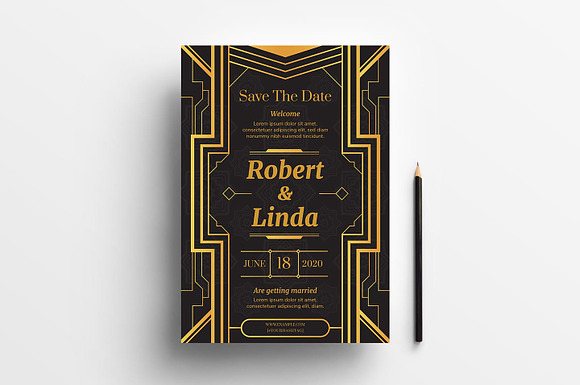 Art Deco Flyers ~ Black & Gold in Invitation Templates - product preview 10