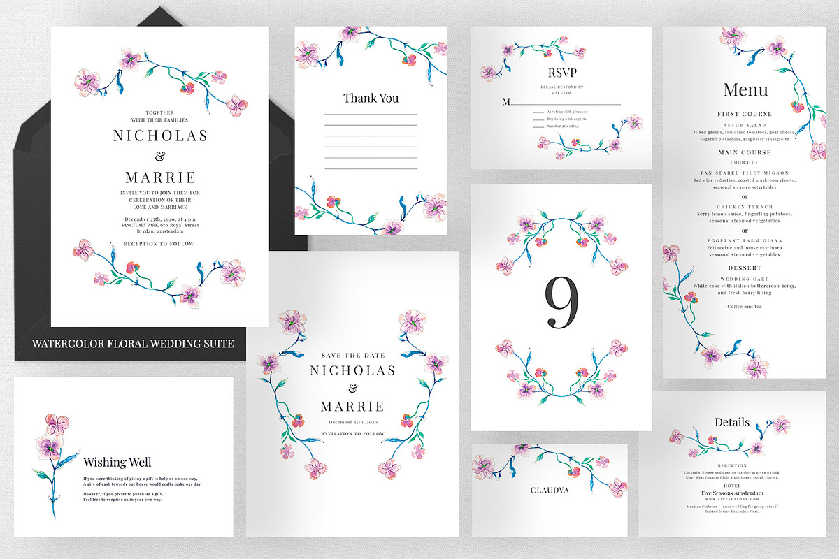 Watercolor Floral Wedding Suite in Wedding Templates - product preview 8